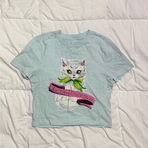 Urban Outfitters Light Blue Cat Tee